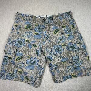 Boden Men 40 Blue/Tan Walking Short Casual Flat Front Summer Wear Hawaiian Print